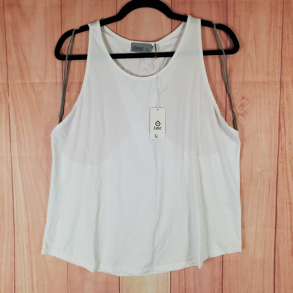 Tasc Performance Twist Back Tank Top Womens L White Dropped Armhole Athleisure